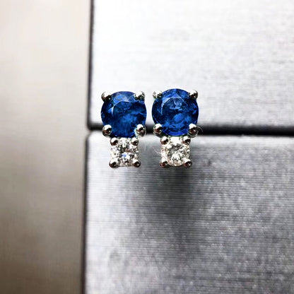 single tulip round sapphire diamond earrings 18k white gold