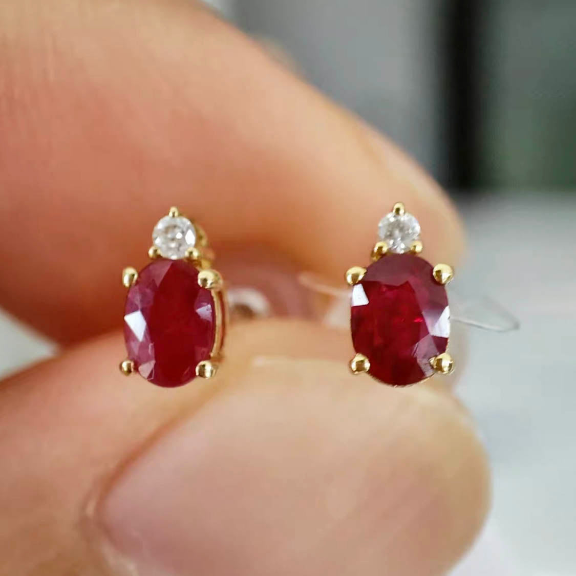 ruby diamond earrings 18k gold on hand