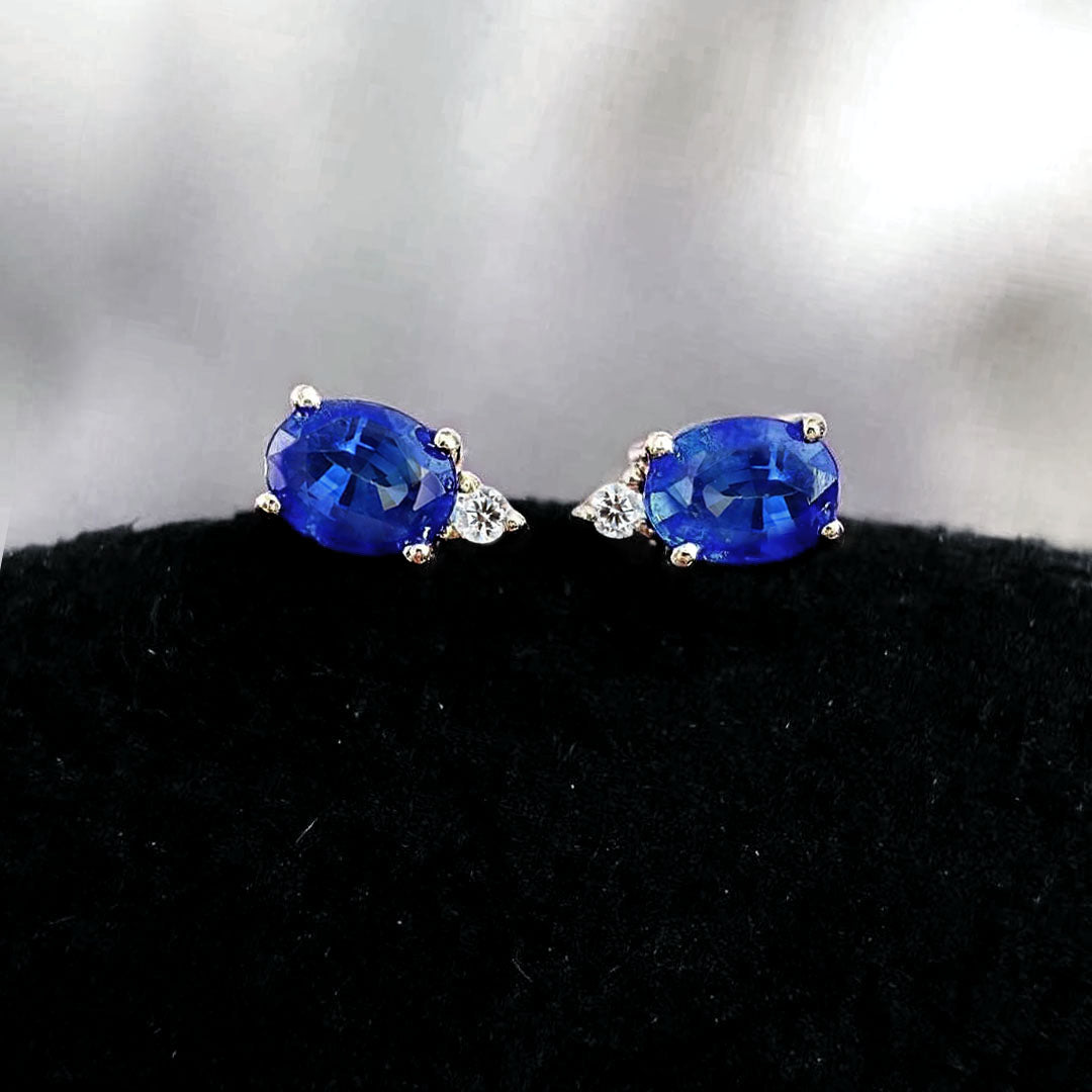 single tulip sapphire diamond earrings 18k white gold
