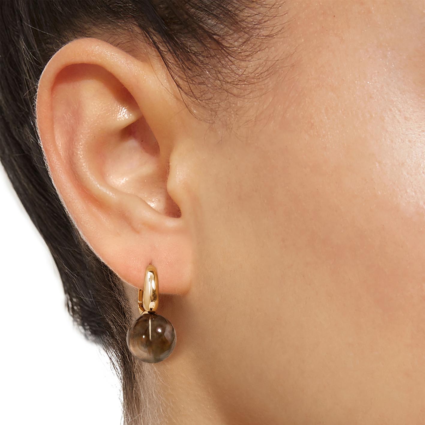 jullie smoky quartz ball earrings in 18k gold plated sterling silver on model