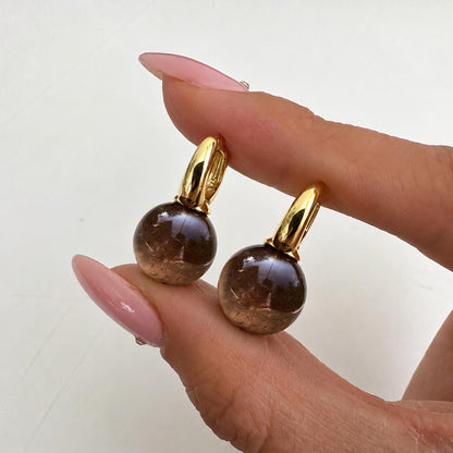 jullie smoky quartz ball earrings in 18k gold plated sterling silver