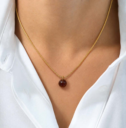 jullie smoky quartz ball necklace in 18k gold plated sterling silver on model