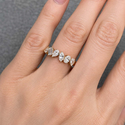 teide fancy cut diamond ring in 18k gold on finger