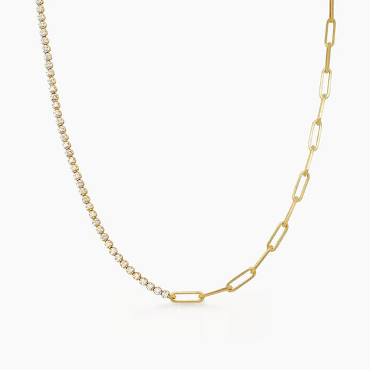 1.0ct half diamond tennis necklace 18k gold