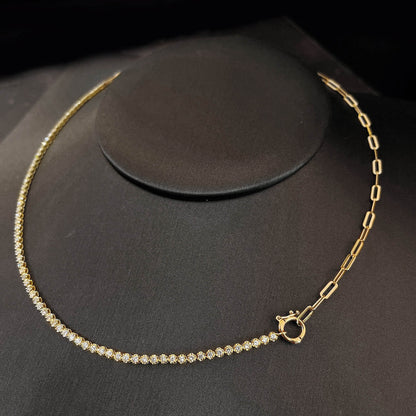 1.0ct half diamond tennis necklace 18k gold