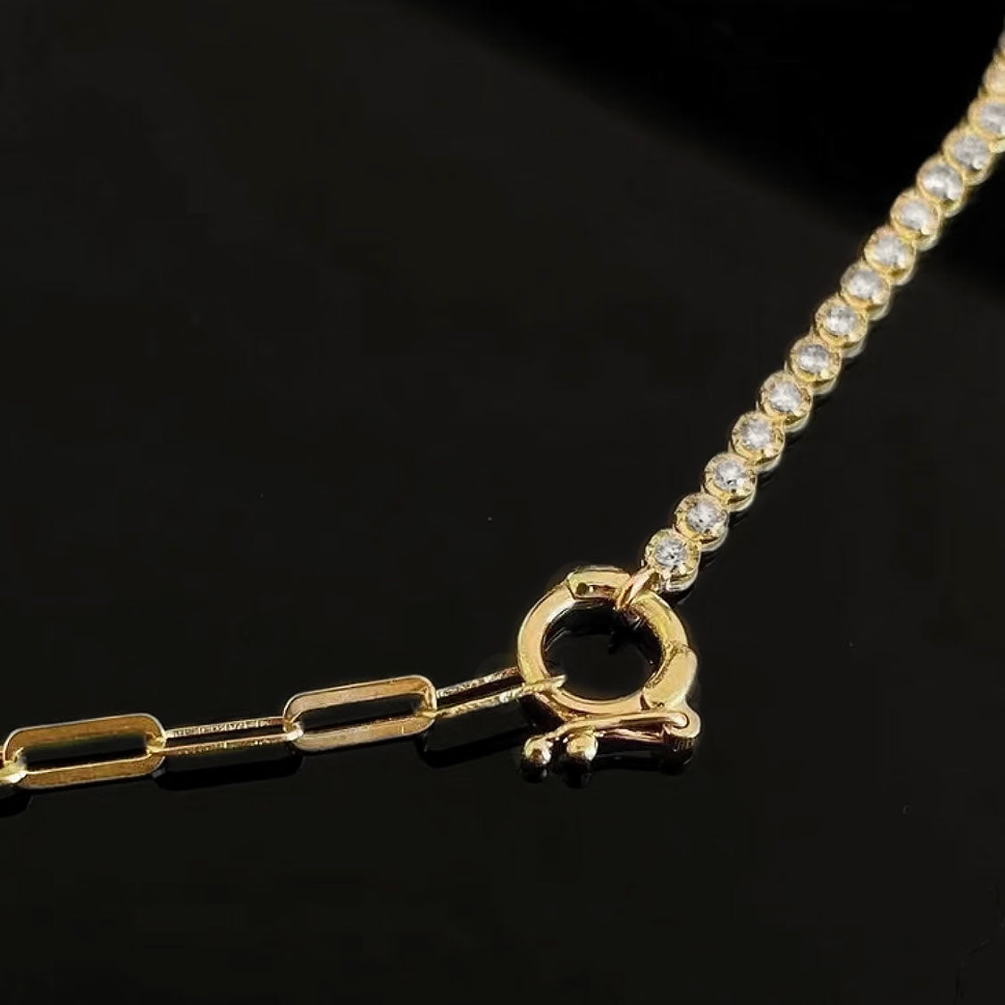 1.0ct half diamond tennis necklace 18k gold buckle