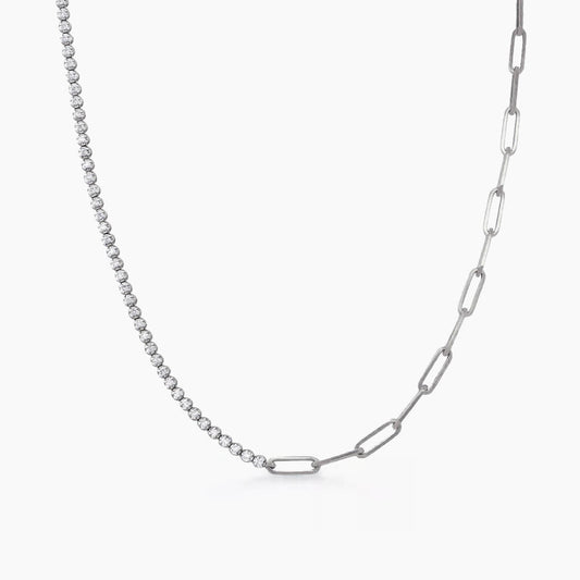 1.0ct half diamond tennis necklace 18k white gold