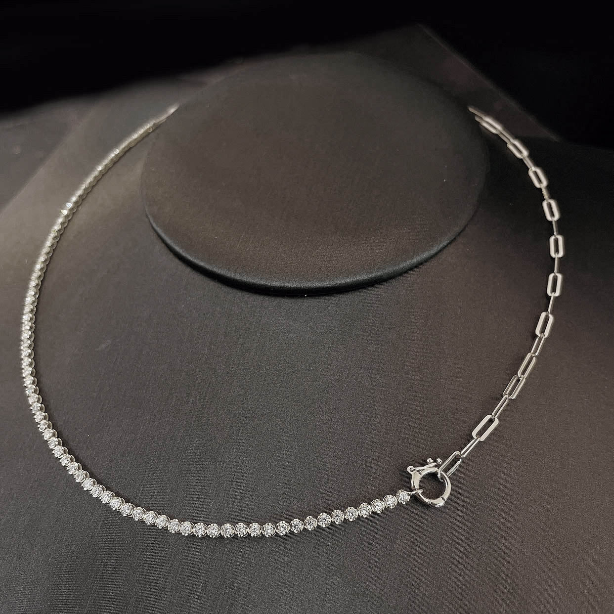 1.0ct half diamond tennis necklace 18k white gold