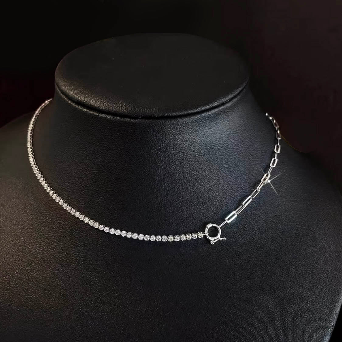 1.0ct half diamond tennis necklace 18k white gold