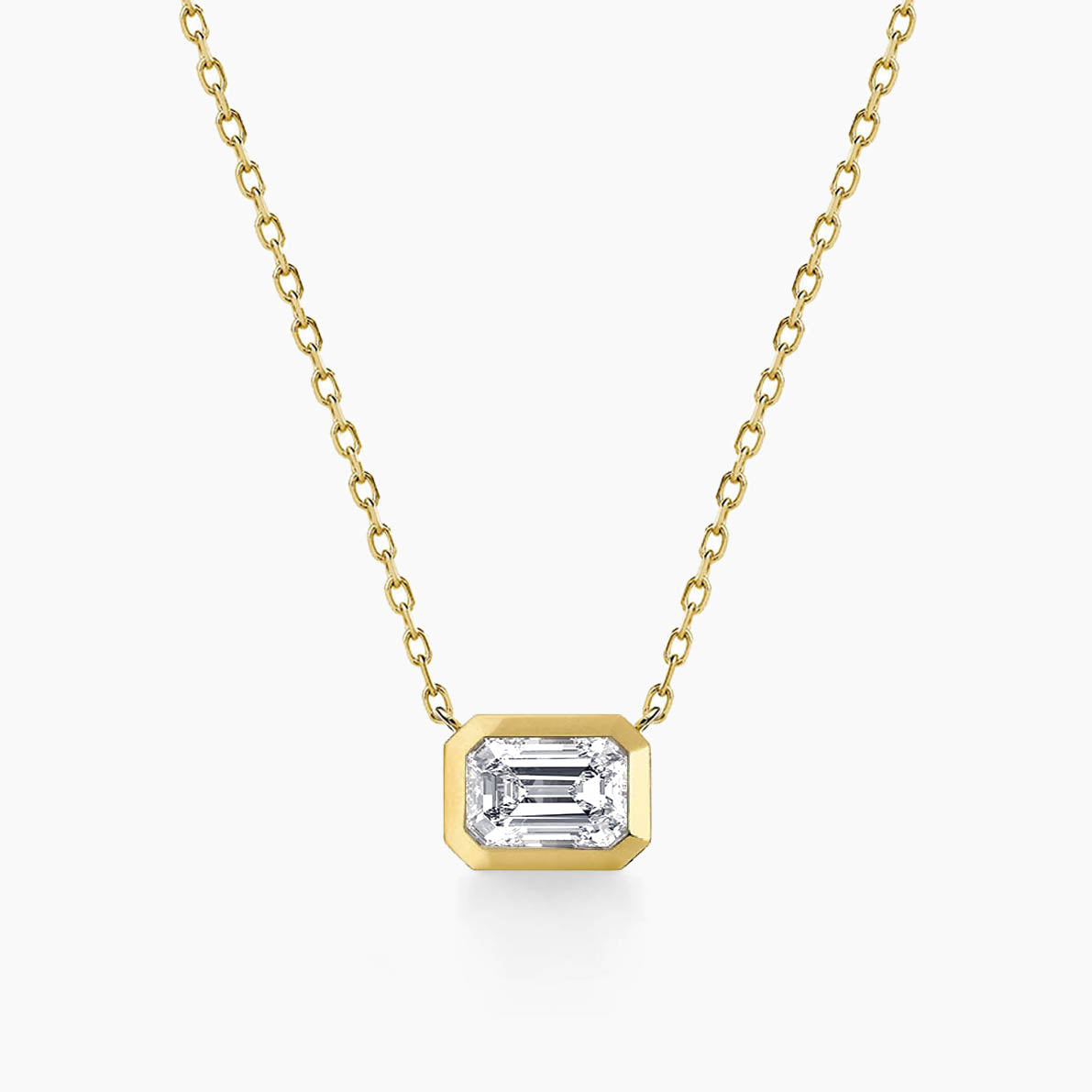 tiede 1ct emerald cut diamond bezel necklace 18k gold