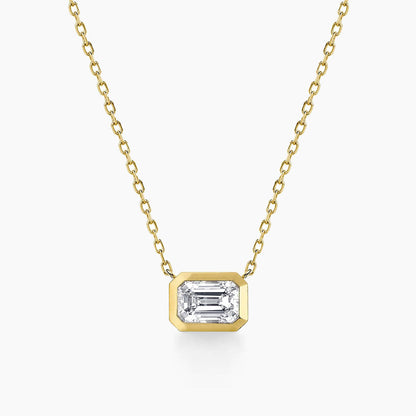 tiede 1ct emerald cut diamond bezel necklace 18k gold