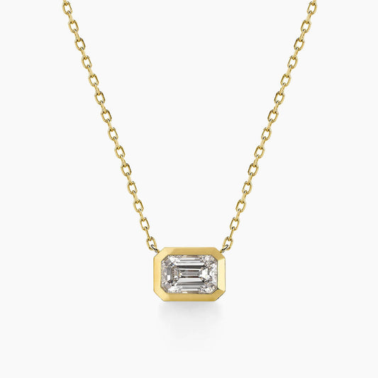 tiede 1ct emerald cut diamond bezel necklace 18k gold