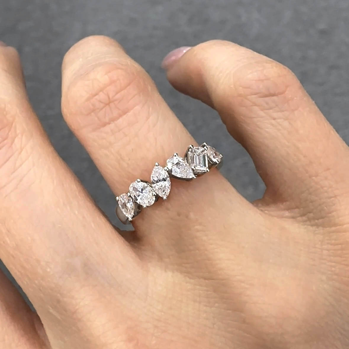 tiede fancy cut diamond ring in 18k white gold on hand