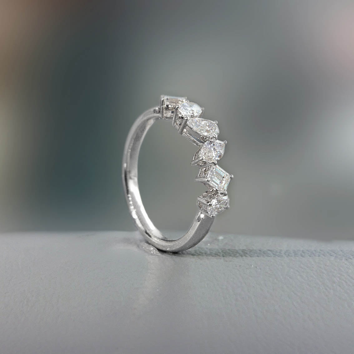 tiede fancy cut diamond ring in 18k white gold side view