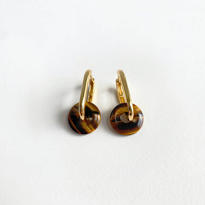 tiger eye big small oval earrings 18k gold plated sterling silver 