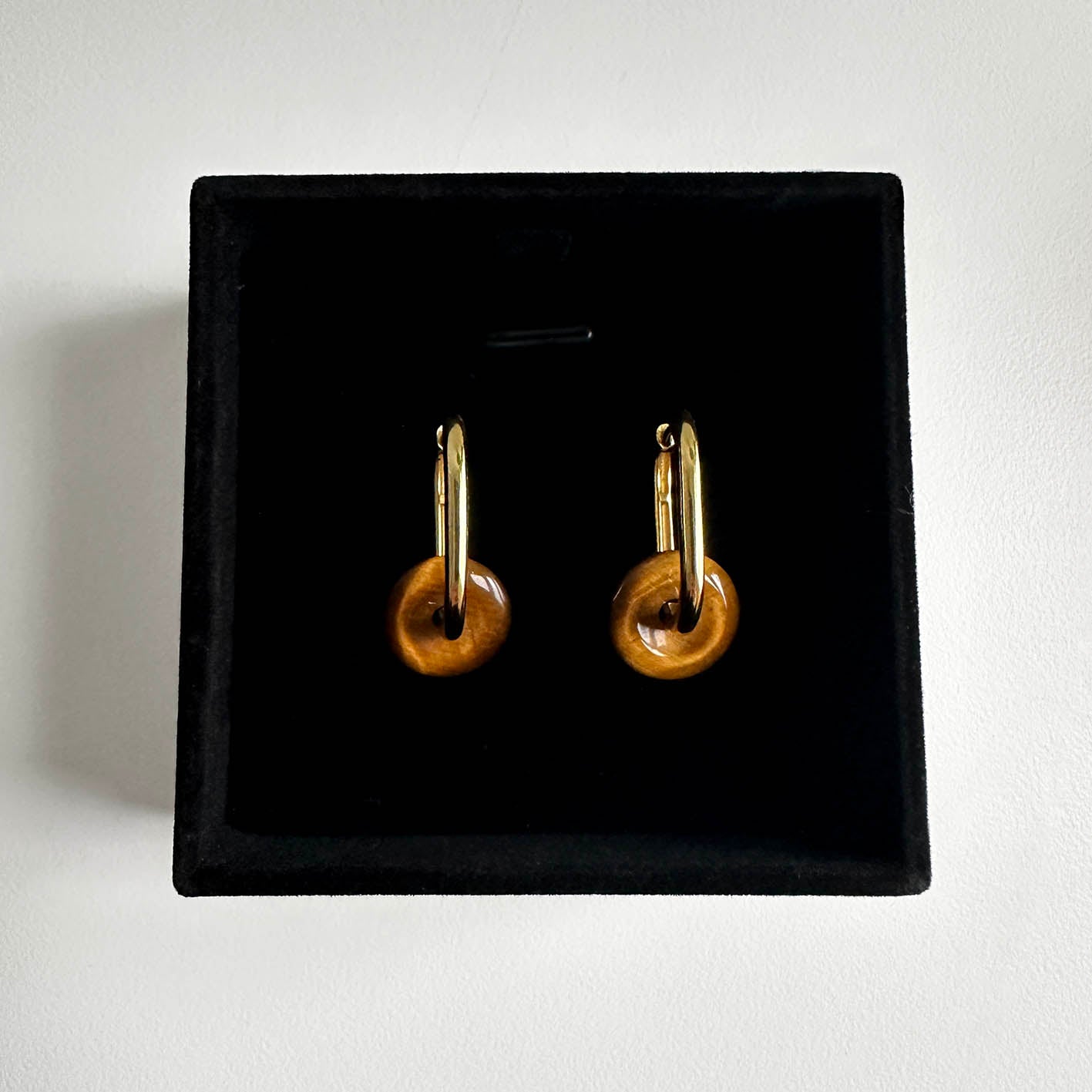 jullie tiger eye big small oval earrings 18k gold plated sterling silver in box