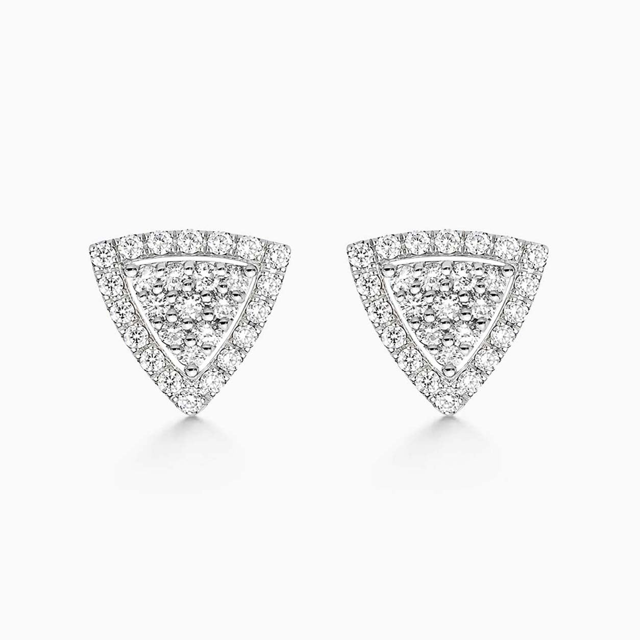 triangle cluster diamond earrings in 18k white gold