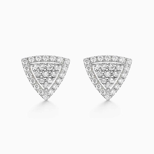 triangle cluster diamond earrings in 18k white gold