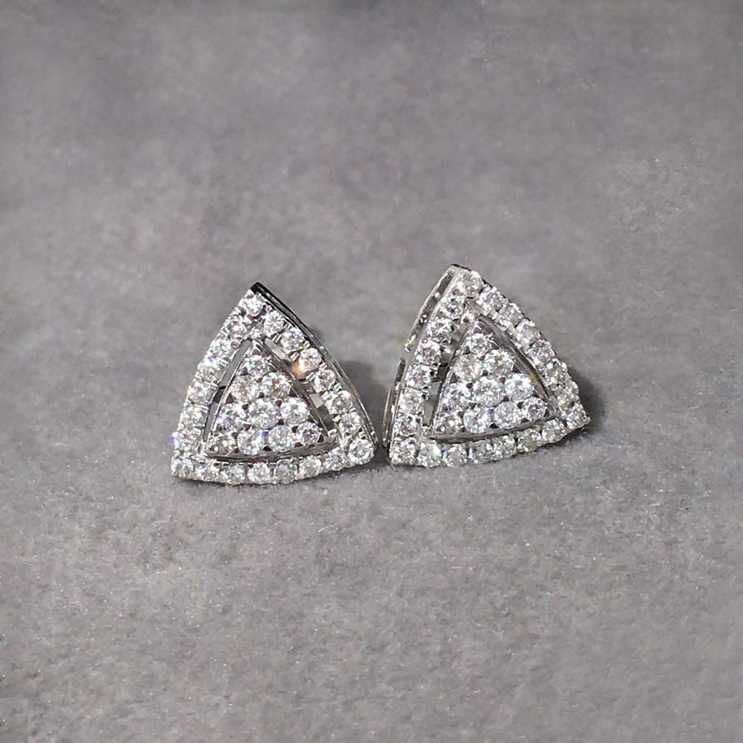 triangle cluster diamond earrings in 18k white gold