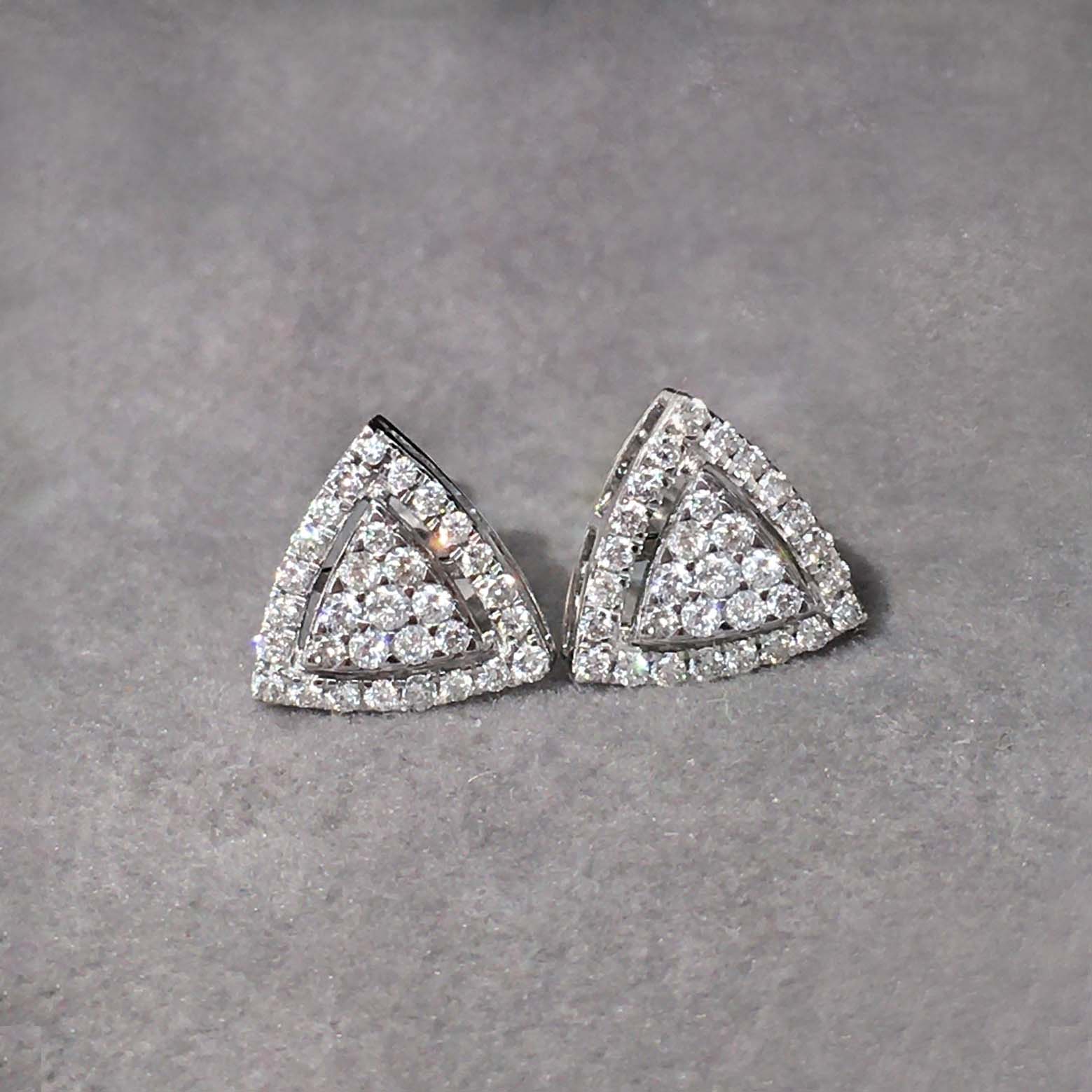 triangle cluster diamond earrings in 18k white gold