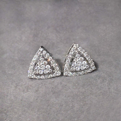triangle cluster diamond earrings in 18k white gold
