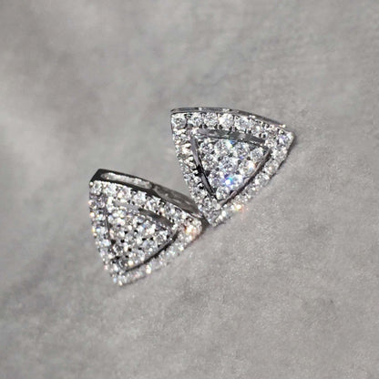 triangle cluster diamond earrings in 18k white gold