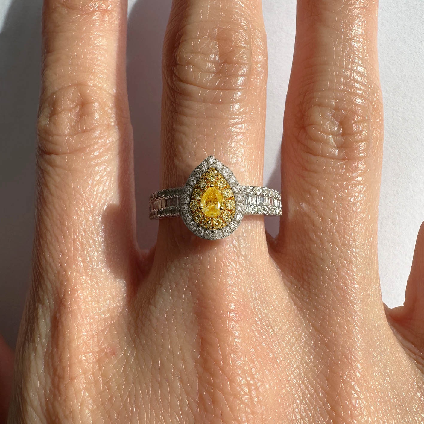 yellow diamond 05ct ring 18k white gold on finger