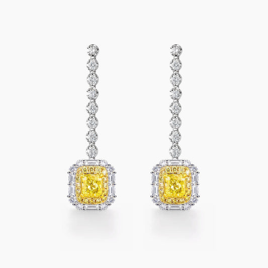 Yellow Diamond Earrings in 18K White Gold