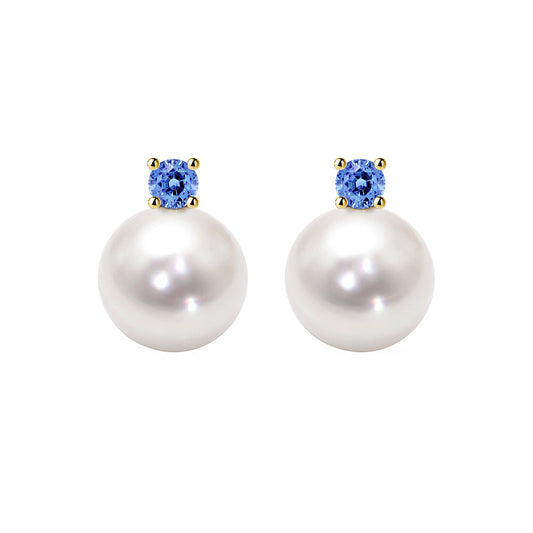 akoya pearl blue sapphire earrings 18k gold