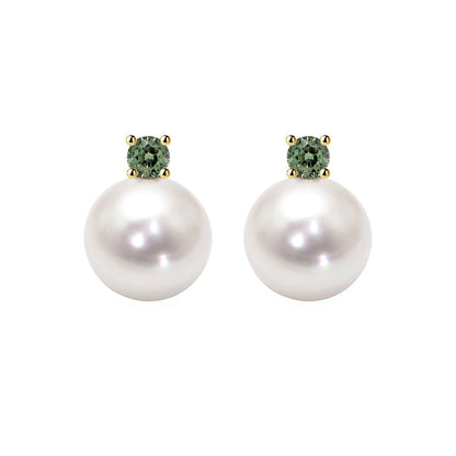 akoya pearl green tourmaline earrings 18k gold