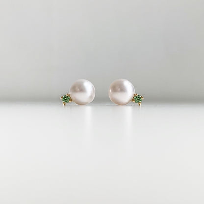 akoya pearl green tourmaline earrings 18k gold