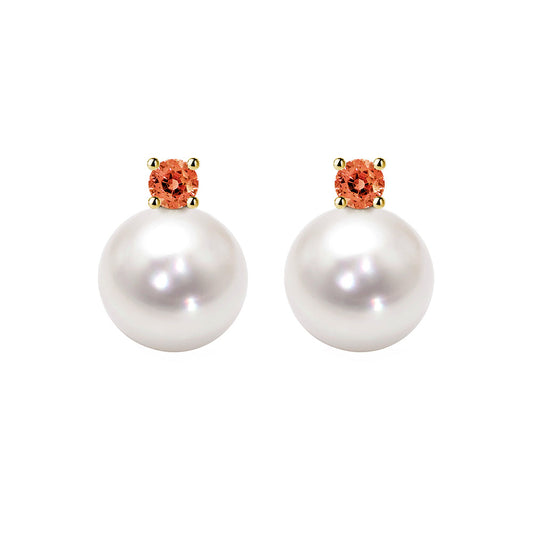 akoya pearl orange tourmaline earrings 18k gold