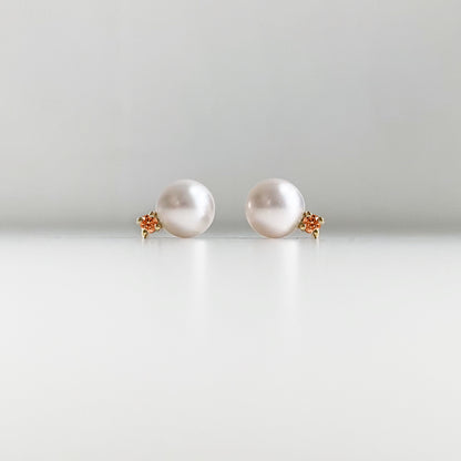 akoya pearl orange tourmaline earrings 18k gold