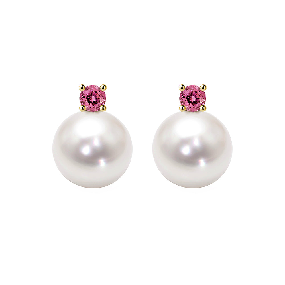 akoya pearl pink tourmaline earrings 18k gold