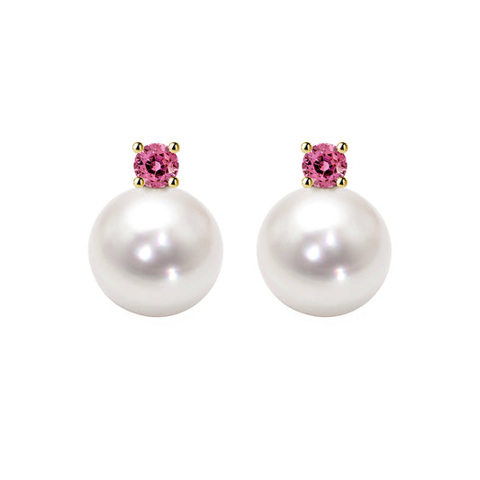 akoya pearl pink tourmaline earrings 18k gold