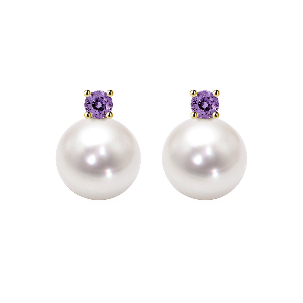 akoya pearl purple tourmaline earrings 18k gold