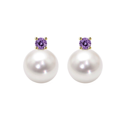akoya pearl purple tourmaline earrings 18k gold