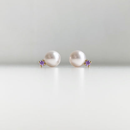 akoya pearl purple tourmaline earrings 18k gold