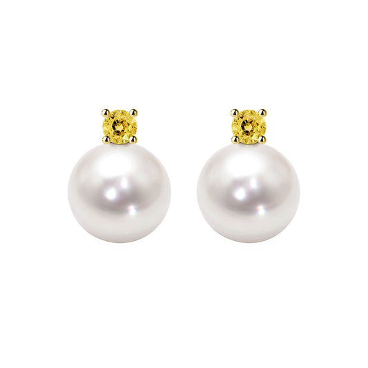 akoya pearl yellow tourmaline earrings 18k gold