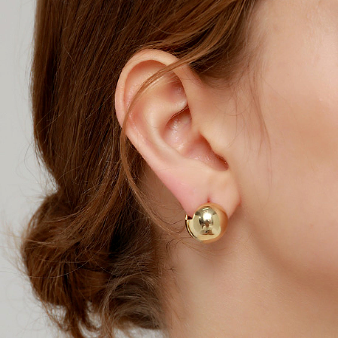 ball earrings 18k gold plated sterling silver on ear