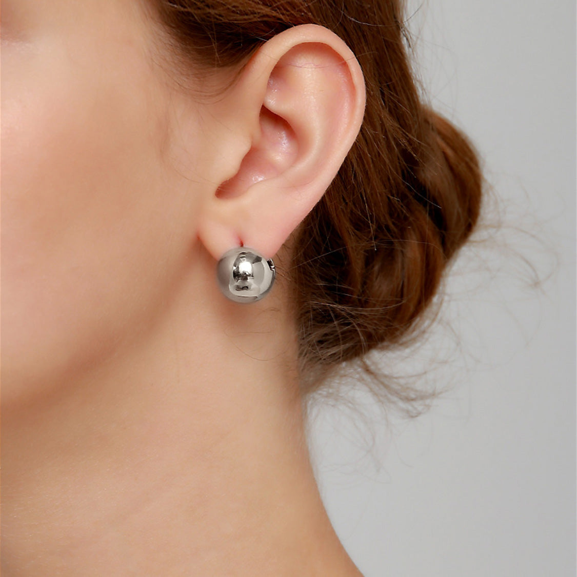 ball earrings 18k white gold plated sterling silver on ear