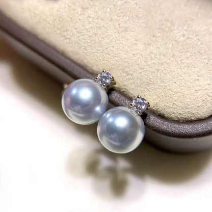 blue akoya pearl diamond earrings 18k gold