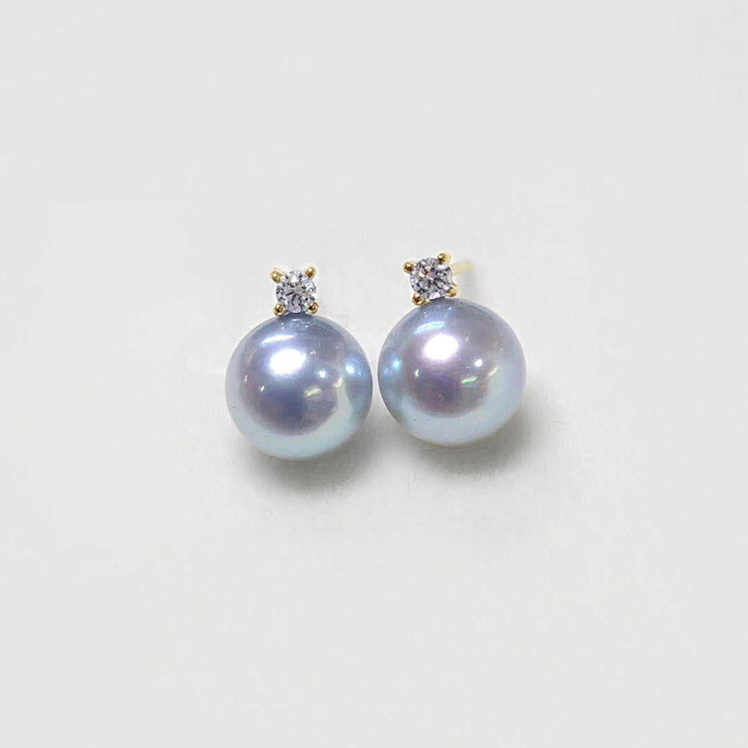 blue akoya pearl diamond earrings 18k gold