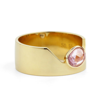 crepe pink sapphire cigar ring 18k gold