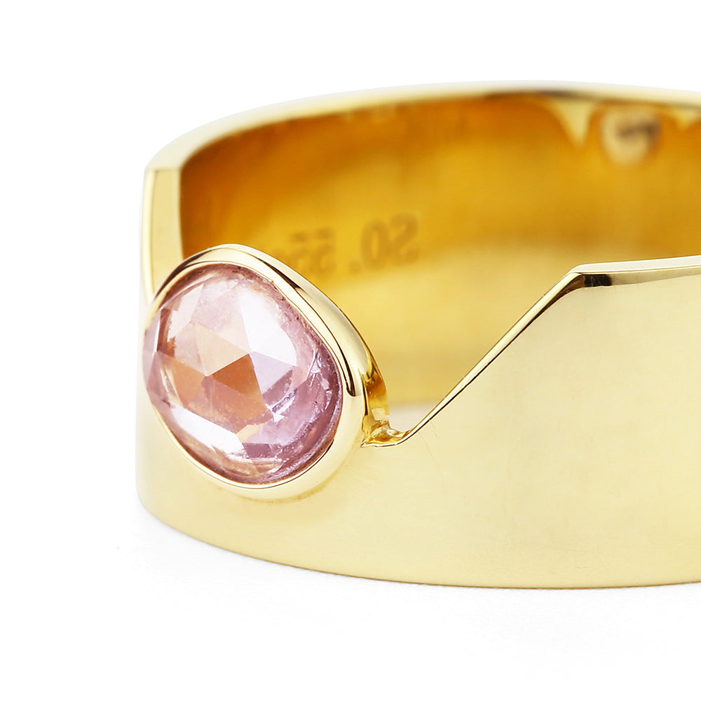 crepe pink sapphire cigar ring 18k gold