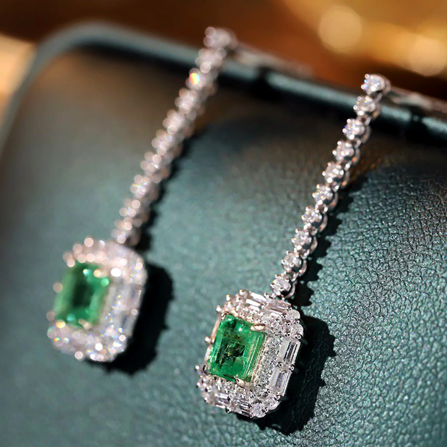 emerald diamond earrings 18k white gold