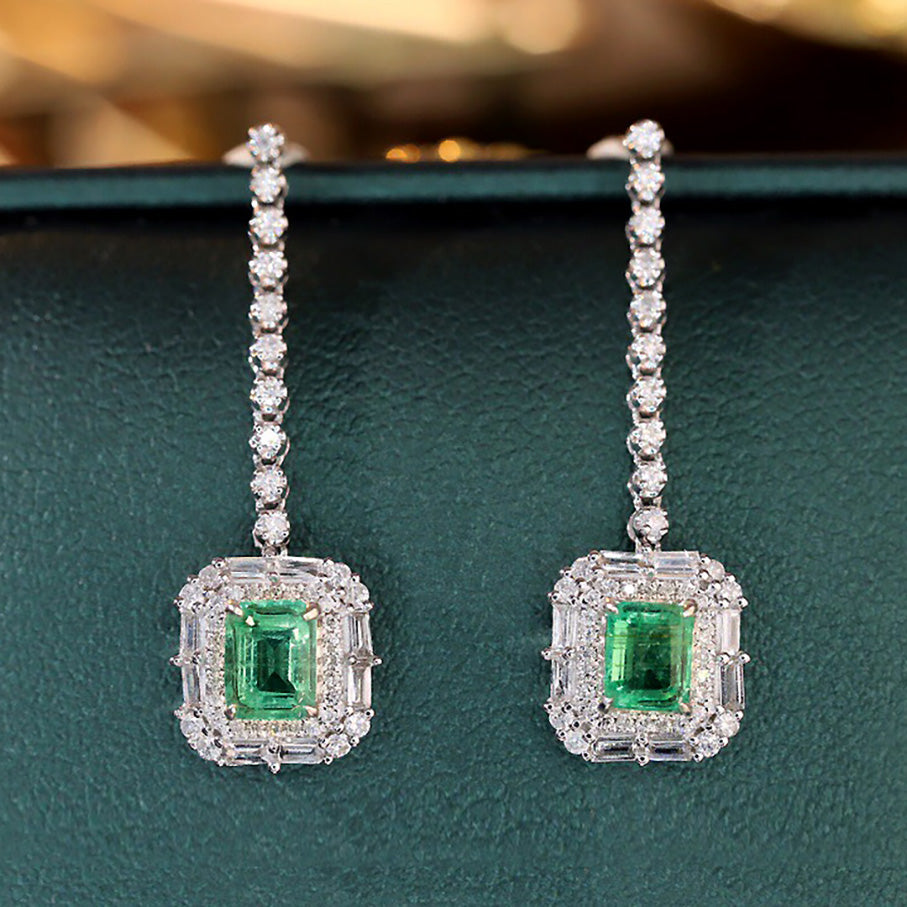 emerald diamond earrings 18k white gold