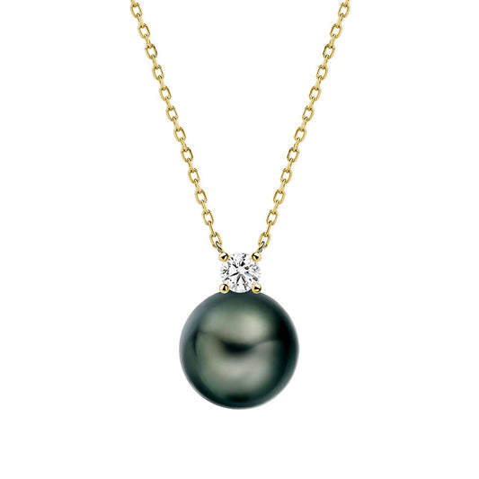 green tahitian pearl diamond necklace 18k gold