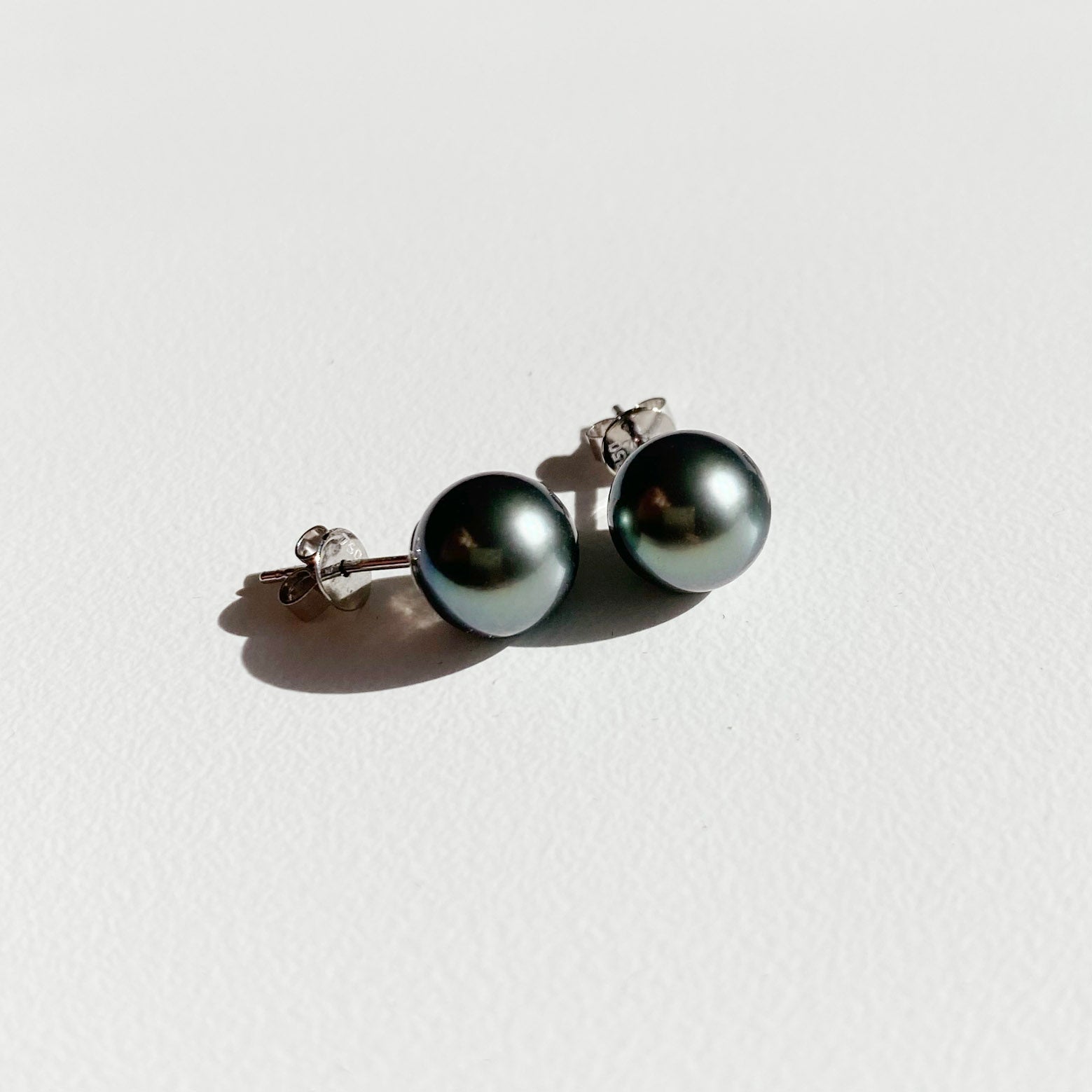 green tahitian pearl diamond earrings 18k white gold