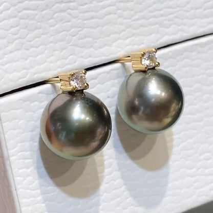 grey tahitian pearl diamond earrings 18k gold